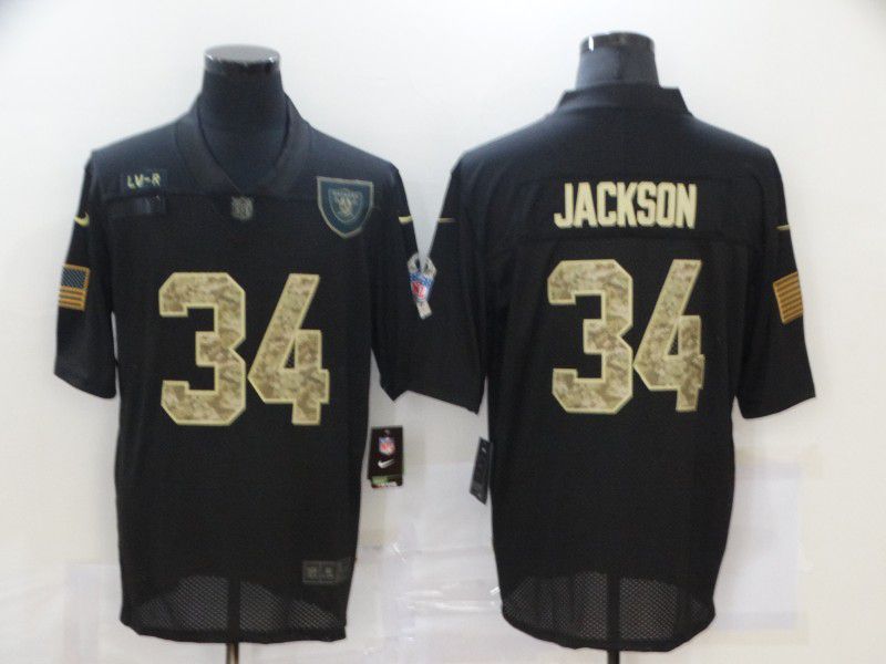 Men Okaland Raiders #34 Jackson Black camo Lettering 2020 Nike NFL Jersey